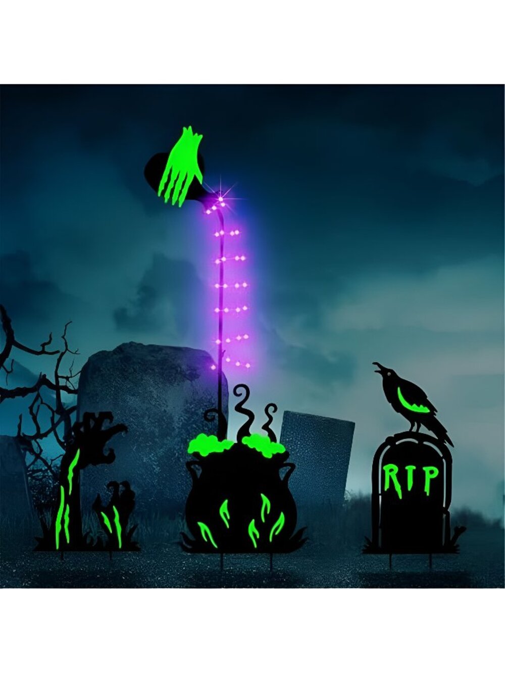 3 Pcs Halloween Witch Yard Signs Metal Stakes Outdoor Decoration